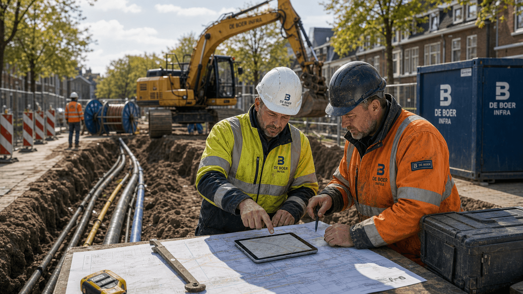 Zakelijk overleg op een infra werkplaats