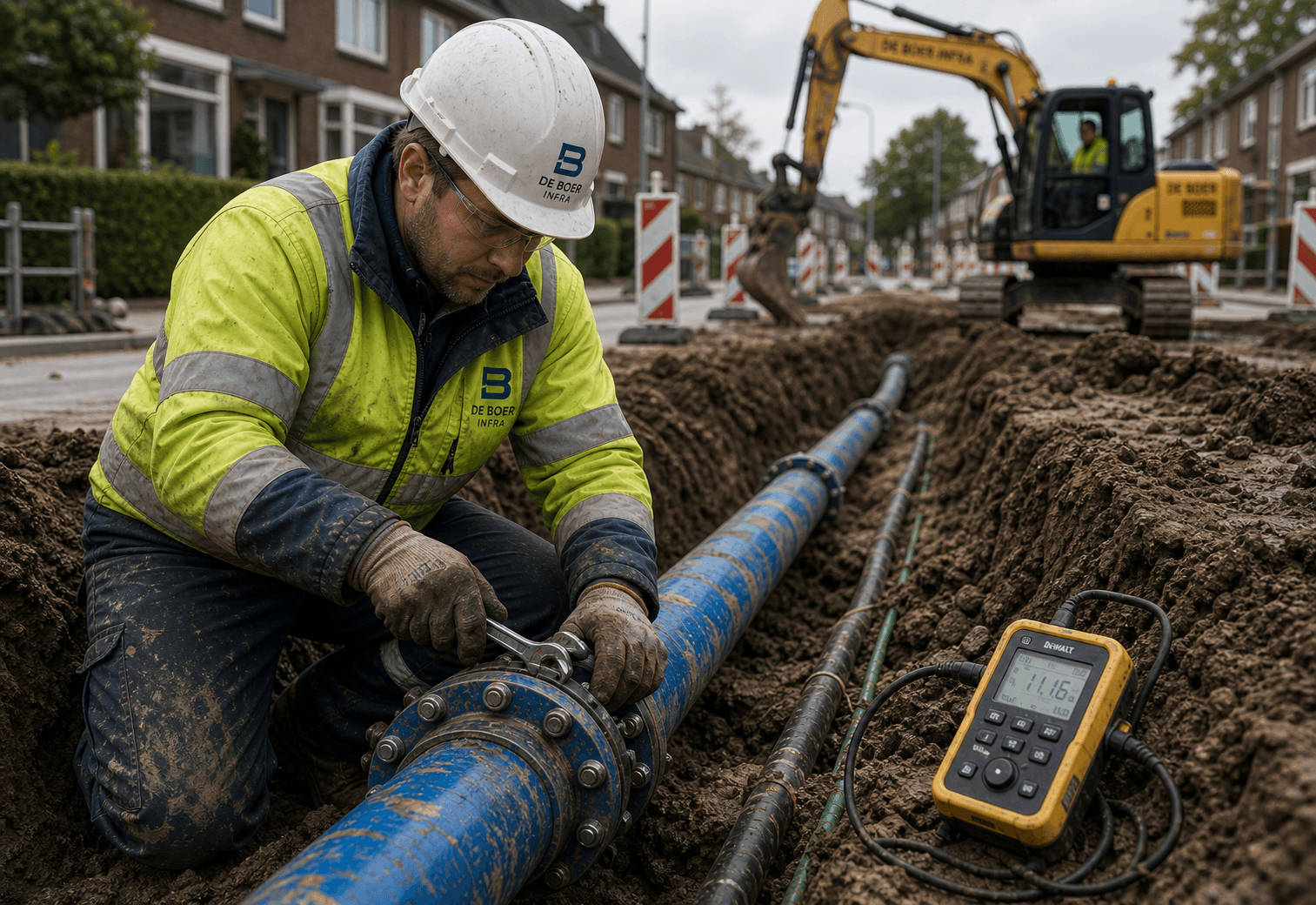 Meetapparatuur bij een blauwe waterleiding
