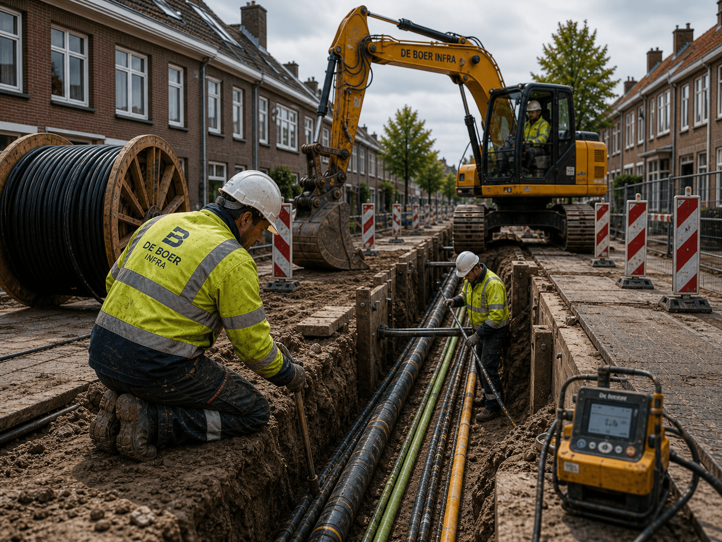 Buiten werken aan kabels en leidingen met graafmachine